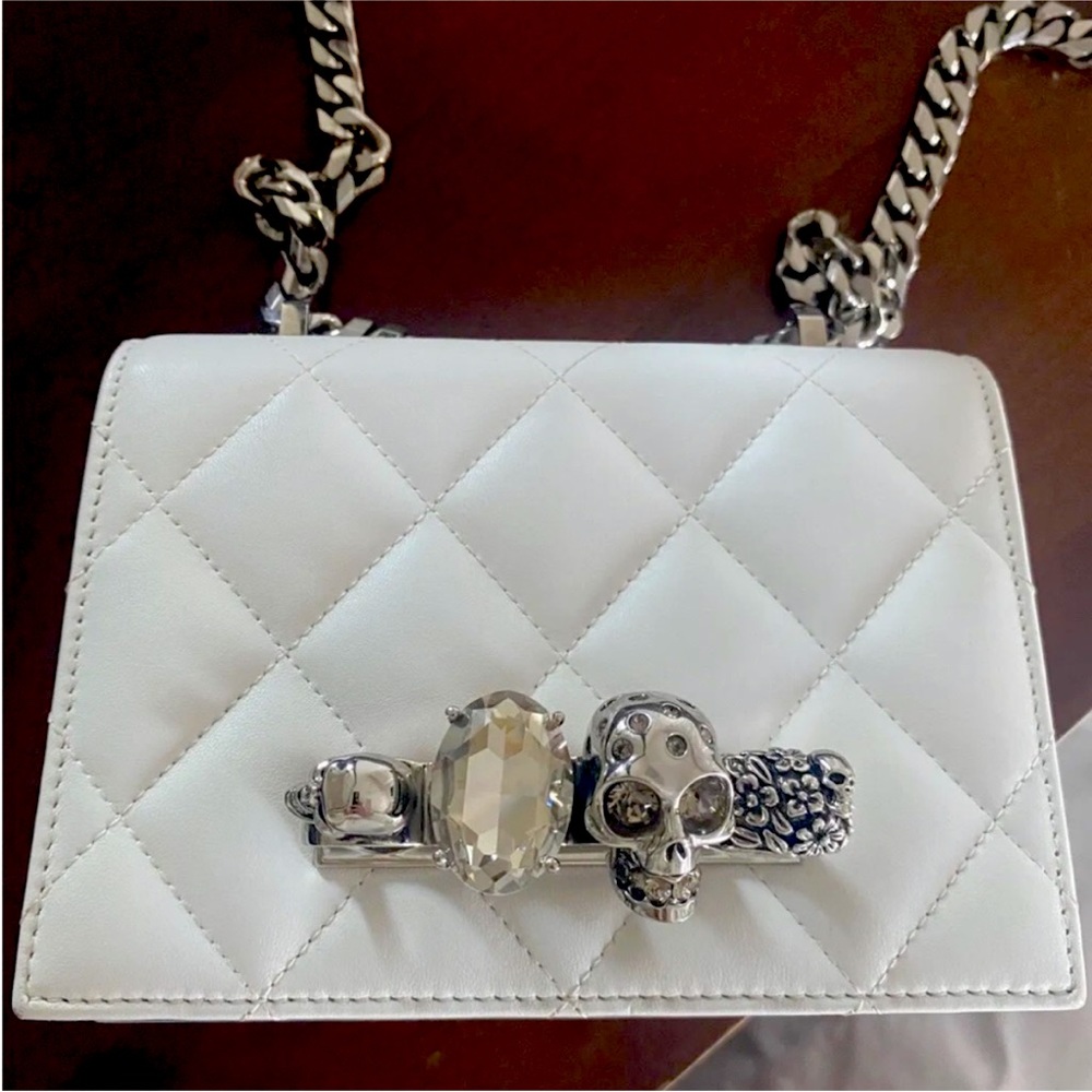 ALEXANDER MCQUEEN White Silver  KNUCKLE SKULL Chain MINI FLAP BAG